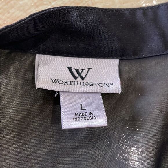 Worthington loose fit sheer floral front tie long sleeve, button front tunic. - Picture 9 of 10